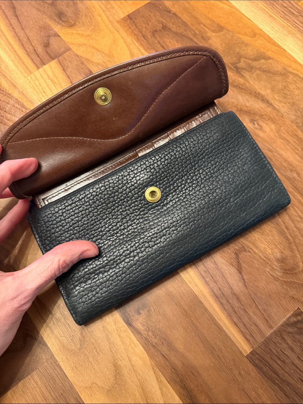 Dooney & Bourke Black Pebbled Leather Wallet with Brown Trim - Picture 6 of 9